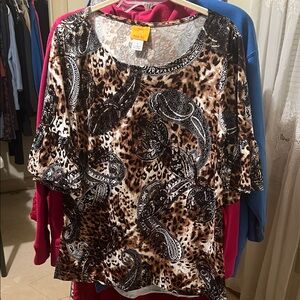 Ruby Rd. Brown and Black Paisley Leopard Top